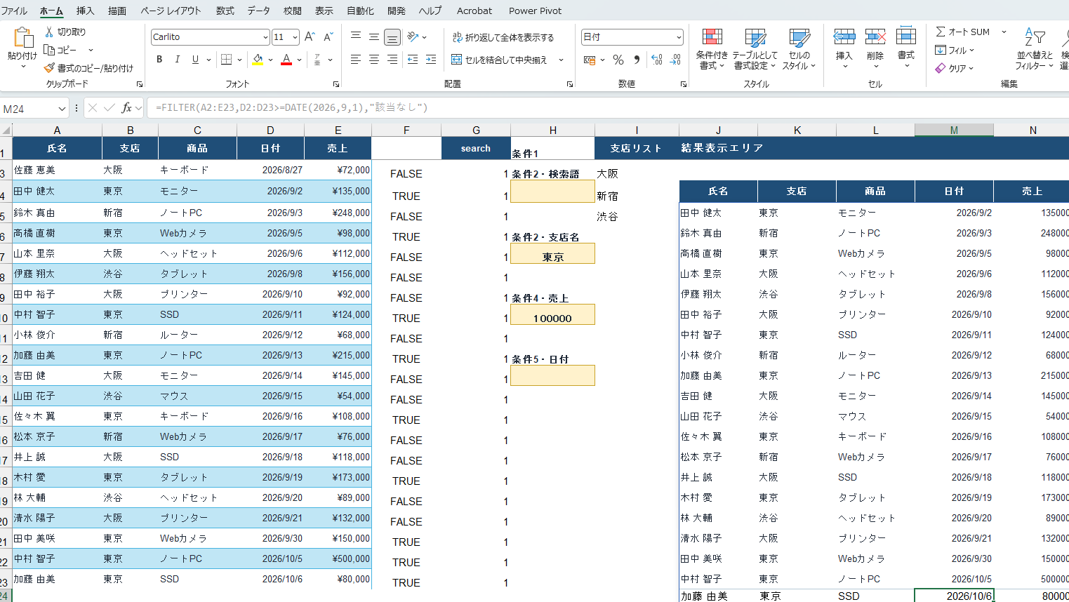 同じセルの表示形式を日付に変えて、46301が2026/10/6に戻った画面